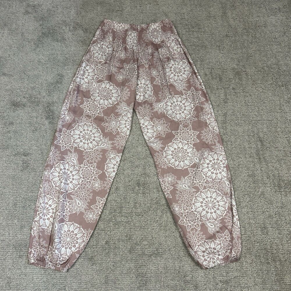 Lotus and Luna Harem Pants Womens Small Medium Boho Dusty Pink White Stretch
